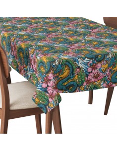 Tischdecke Abwaschbar Tischtuch Gartentischdecke Fleckschutz Wasserabweisend Tafeldecke - Drache und Sakura