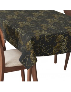 Tischdecke Abwaschbar Tischtuch Gartentischdecke Fleckschutz Wasserabweisend Tafeldecke - goldener Drache