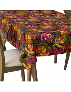 Tischdecke Abwaschbar Tischtuch Gartentischdecke Fleckschutz Wasserabweisend Tafeldecke - bunte chinesische Drachen