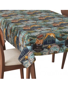 Tischdecke Abwaschbar Tischtuch Gartentischdecke Fleckschutz Wasserabweisend Tafeldecke - Abzeichen Travel 2