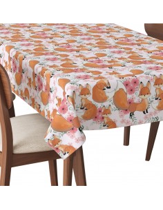 Tischdecke Abwaschbar Tischtuch Gartentischdecke Fleckschutz Wasserabweisend Tafeldecke - Fuchs in rosa Blüten