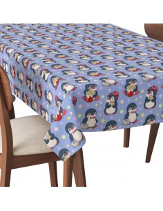Tischdecke Abwaschbar Tischtuch Gartentischdecke Fleckschutz Wasserabweisend Tafeldecke - Pinguine mit Popcorn