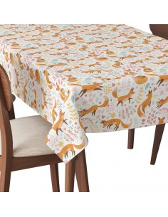Tischdecke Abwaschbar Tischtuch Gartentischdecke Fleckschutz Wasserabweisend Tafeldecke - Fuchs und Blumen