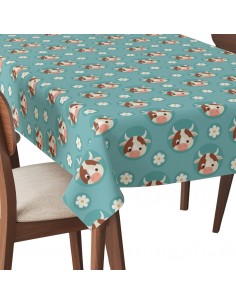 Tischdecke Abwaschbar Tischtuch Gartentischdecke Fleckschutz Wasserabweisend Tafeldecke - Kühe und Blumen