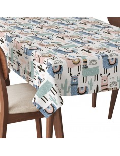 Tischdecke Abwaschbar Tischtuch Gartentischdecke Fleckschutz Wasserabweisend Tafeldecke - bunte Lamas und Kakteen