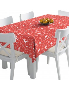 Tischdecke Abwaschbar Tischtuch Gartentischdecke Fleckschutz Wasserabweisend Tafeldecke - Weihnachtsthema auf rotem