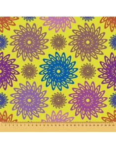 OUTDOOR DEKOSTOFFE OXFORD - Motiv Blumen gezeichnet auf einem gelben I DR043