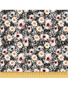 OUTDOOR DEKOSTOFFE OXFORD - Motiv weiße Gänseblümchen auf schwarzem I DR049