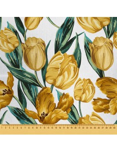 OUTDOOR DEKOSTOFFE OXFORD - Motiv  goldene tulpen I DR057