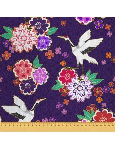OUTDOOR DEKOSTOFFE OXFORD - Motiv  Kranich und Blumen I DR065