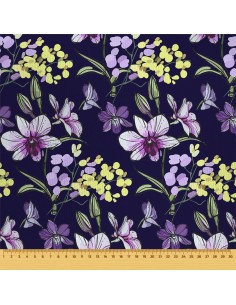 OUTDOOR DEKOSTOFFE OXFORD - Motiv lilane Blumen I DR066