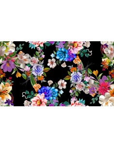 OUTDOOR DEKOSTOFFE OXFORD - Motiv Blumensträuße auf schwarzem I DR089