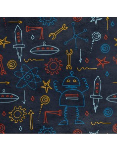 Royal Samt Stoff Polyester Zum Nähen - Motiv Roboter UFO