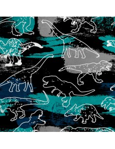 Royal Samt Stoff Polyester Zum Nähen - Motiv Umrisse von Dinosauriern