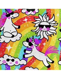 Royal Samt Stoff Polyester Zum Nähen - Motiv Einhorn und Sonne