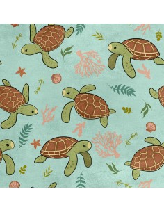 Royal Samt Stoff Polyester Zum Nähen - Motiv Schildkröten Algen