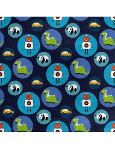 Royal Samt Stoff Polyester Zum Nähen - Motiv Dinosaurier, Roboter, Auto, Panda