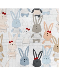 Royal Samt Stoff Polyester Zum Nähen - Motiv Baby-Kaninchen-Doodle