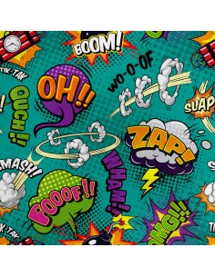 Royal Samt Stoff Polyester Zum Nähen - Motiv Comic-Schriftzug 2
