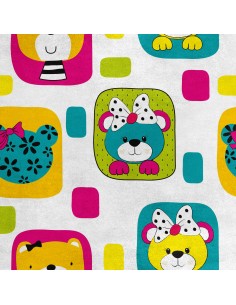 Royal Samt Stoff Polyester Zum Nähen - Motiv Teddybär und Quadrate