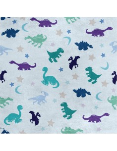 Royal Samt Stoff Polyester Zum Nähen - Motiv Dinosaurier und Sterne