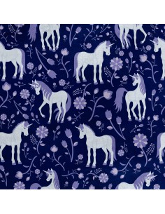 Royal Samt Stoff Polyester Zum Nähen -Motiv Einhorn und Blumen