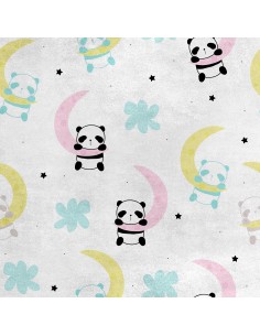 Royal Samt Stoff Polyester Zum Nähen - Motiv Panda auf dem Mond