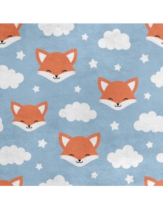 Royal Samt Stoff Polyester Zum Nähen - Motiv Fuchs und Wolken