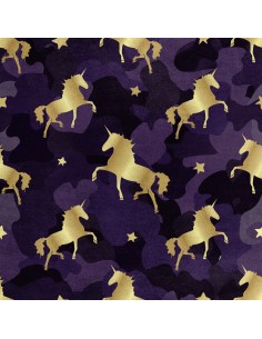 Royal Samt Stoff Polyester Zum Nähen - Motiv Einhorn auf Lila