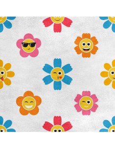 Royal Samt Stoff Polyester Zum Nähen - Motiv Emoticon-Blumen