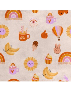 Royal Samt Stoff Polyester Zum Nähen - Motiv Ballon Sonne Süßigkeiten
