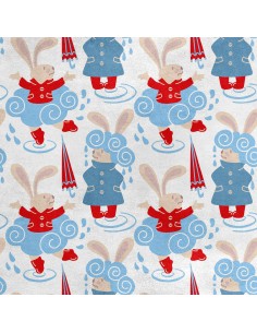 Royal Samt Stoff Polyester Zum Nähen - Motiv Hase im Regen