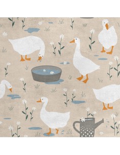 Royal Samt Stoff Polyester Zum Nähen - Motiv Gänse im Gras