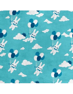 Royal Samt Stoff Polyester Zum Nähen - Motiv Kaninchen mit Luftballons