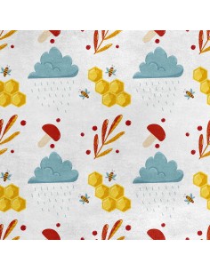 Royal Samt Stoff Polyester Zum Nähen - Motiv Bienen und Regen