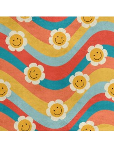 Royal Samt Stoff Polyester Zum Nähen - Motiv lächelnde Blume auf der Welle