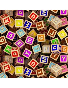 Royal Samt Stoff Polyester Zum Nähen - Motiv Holzblöcke mit dem Alphabet