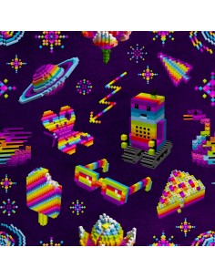 Royal Samt Stoff Polyester Zum Nähen - Motiv Regenbogen-Pixel