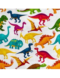 Royal Samt Stoff Polyester Zum Nähen - Motiv Bunte Dinosaurier