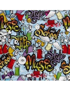 Royal Samt Stoff Polyester Zum Nähen - Motiv Graffiti, Sprays