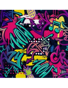 Royal Samt Stoff Polyester Zum Nähen - Motiv Street-Graffiti