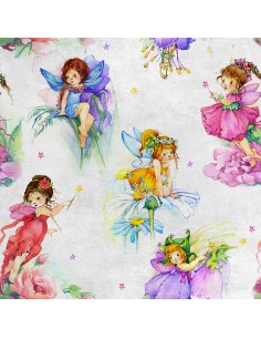 Royal Samt Stoff Polyester Zum Nähen - Motiv Feen in Blumen