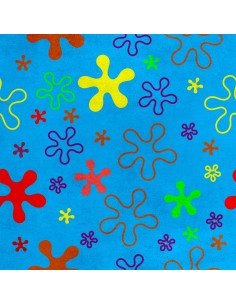 Royal Samt Stoff Polyester Zum Nähen - Motiv bunte Spritzer auf blauem