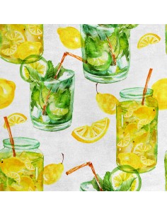 Royal Samt Stoff Polyester Zum Nähen - Motiv Limonade Aquarell