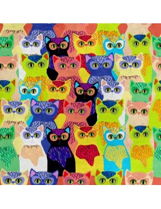 Royal Samt Stoff Polyester Zum Nähen - Motiv Bunte Katzen 2