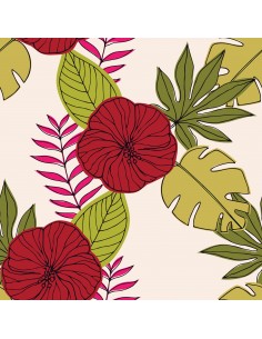 OUTDOOR DEKOSTOFFE OXFORD - Motiv rote Blüten auf grünen Blättern I DR171