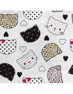 Royal Samt Stoff Polyester Zum Nähen - Motiv Katzenkopf mit Mustern