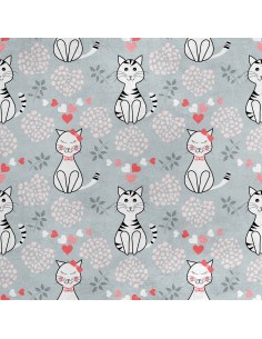 Royal Samt Stoff Polyester Zum Nähen - Motiv Kätzchen und Herzen