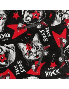 Royal Samt Stoff Polyester Zum Nähen - Motiv Katze und Hund Rock Star