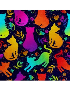 Royal Samt Stoff Polyester Zum Nähen - Motiv bunte Katzen